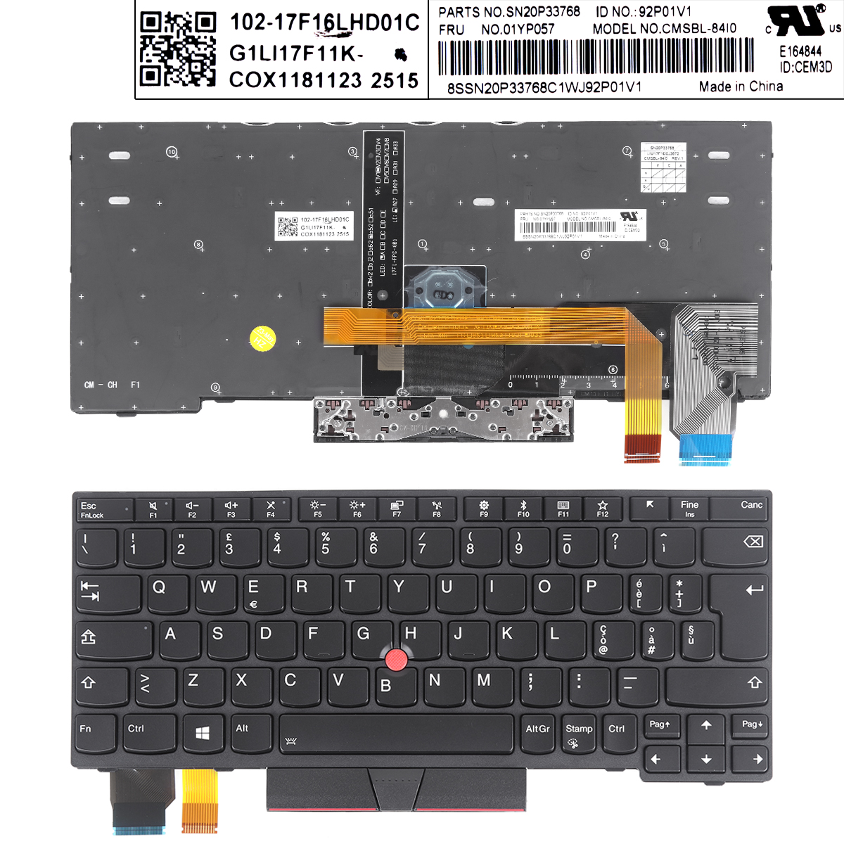 Picture of New Replacement Laptop Keyboard For IBM ThinkPad X280 X395 X390 BLACK FRAME BLACK（with point ，backlit win8）OEM IT Layout